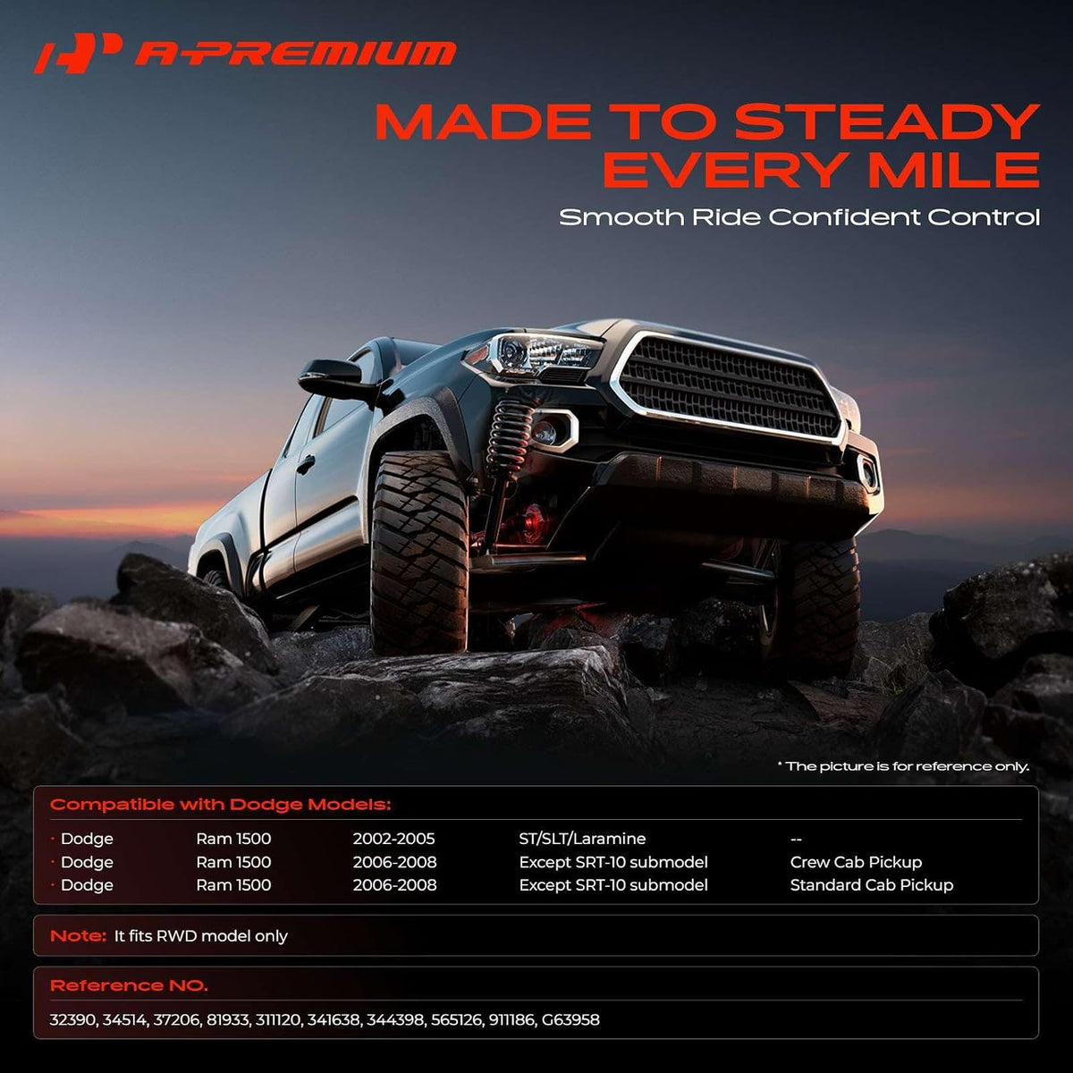 A-Premium Front Shock Absorbers, Set of 2 - Compatible with Dodge