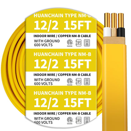 HUANCHAIN Indoor 12/2 W/G NMB Wire Yellow 15FT Non-Metallic Sheathed Cable