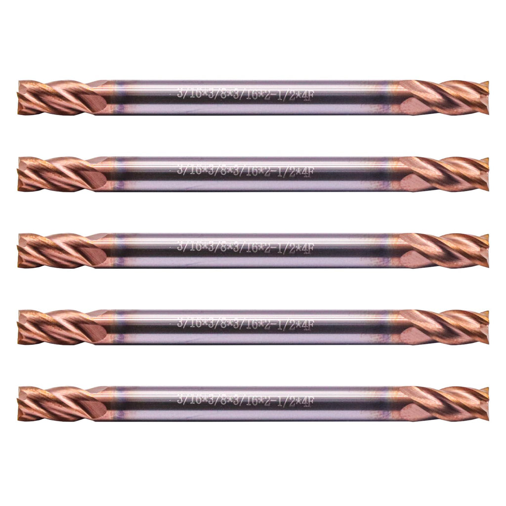 5 Pack 3/16" 4 Flute Double End Solid Carbide Square End Mill, TiSiN Coated