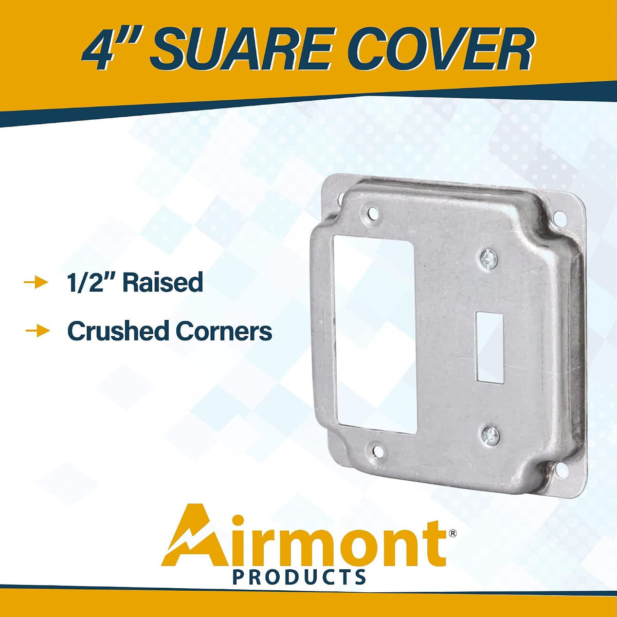 2-Gang Toggle & Rocker Electrical Box Cover, 4" Square, 1/2" Raised Steel