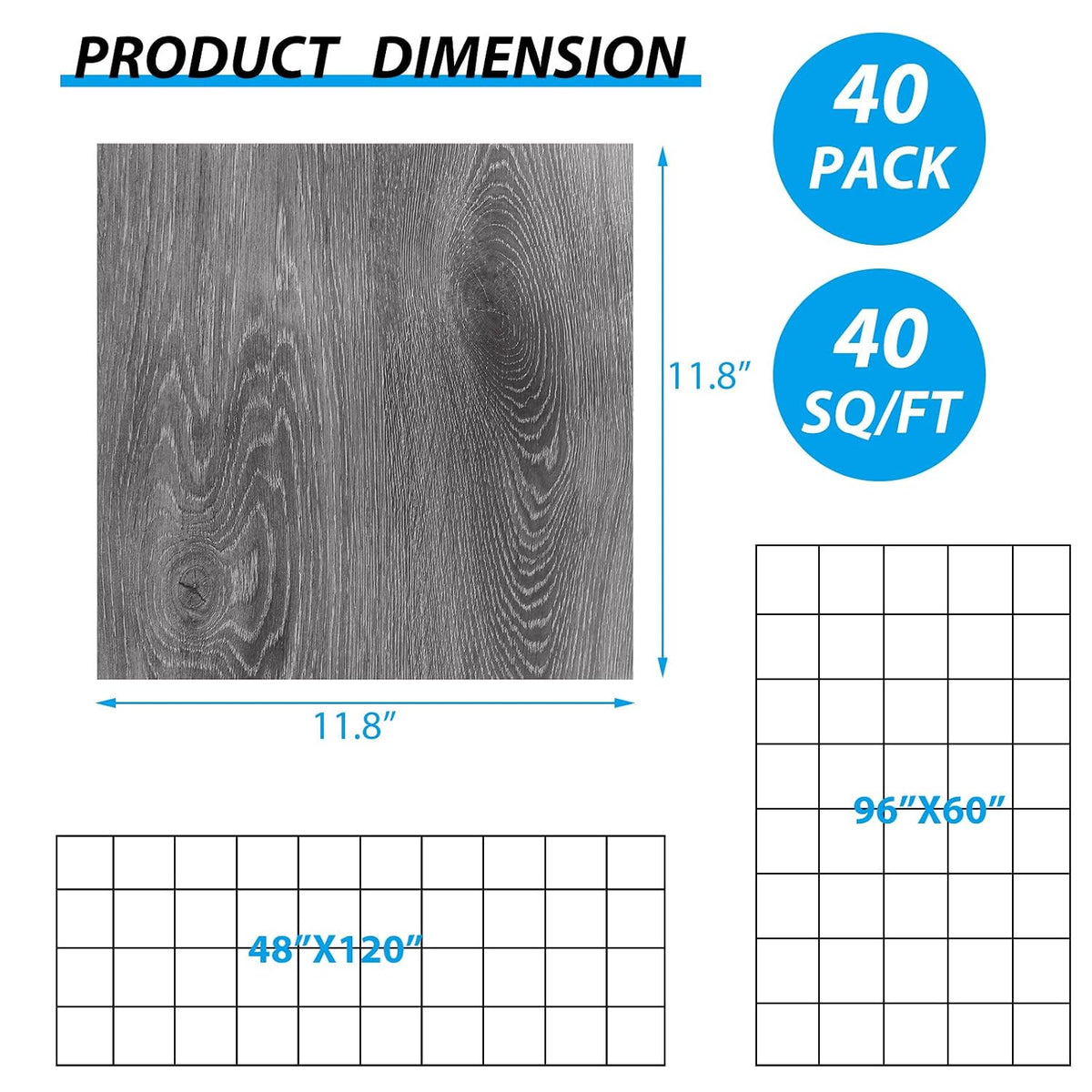 40 Sheet Vinyl Flooring 12” x 12” Peel and Stick Floor Tile Waterproof Clearance Vinyl Floor Tiles Wood Grey Self