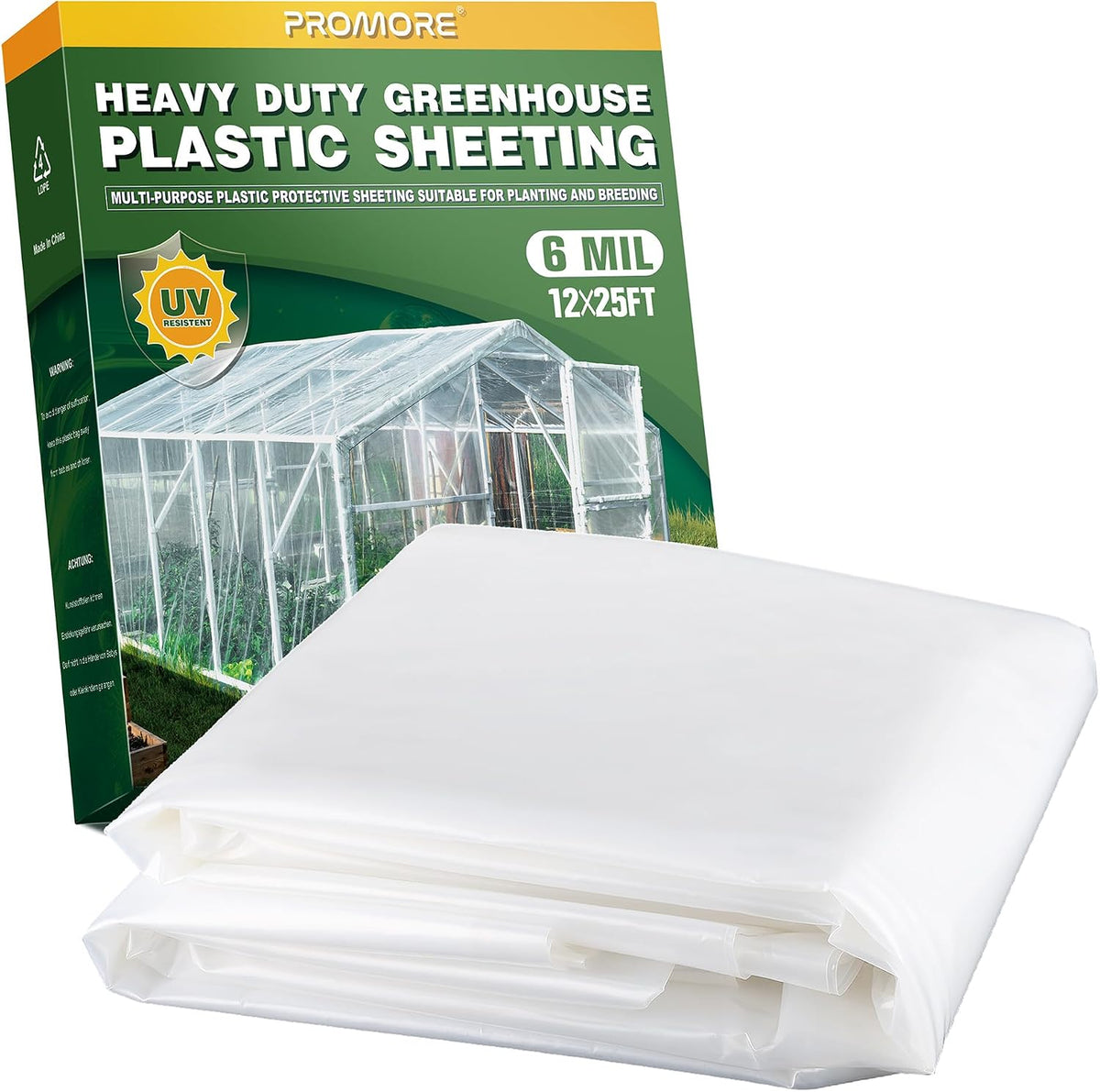 6 Mil Plastic Sheeting, 12x25 FT, Greenhouse Plastic,Heavy Duty | UV Resistant, Tear-Resistant,Waterproof