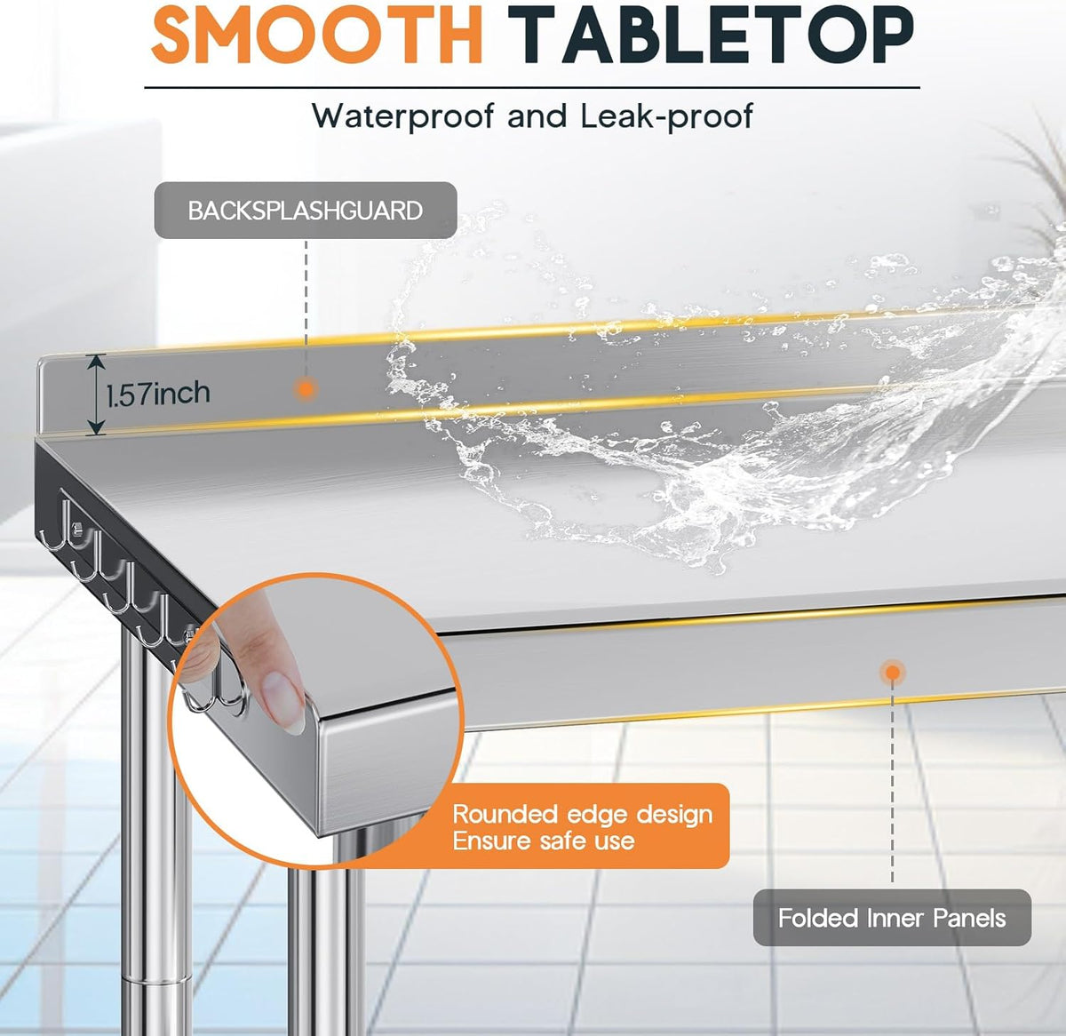 96 x 30-Inch Stainless Steel Prep Table with Backsplash