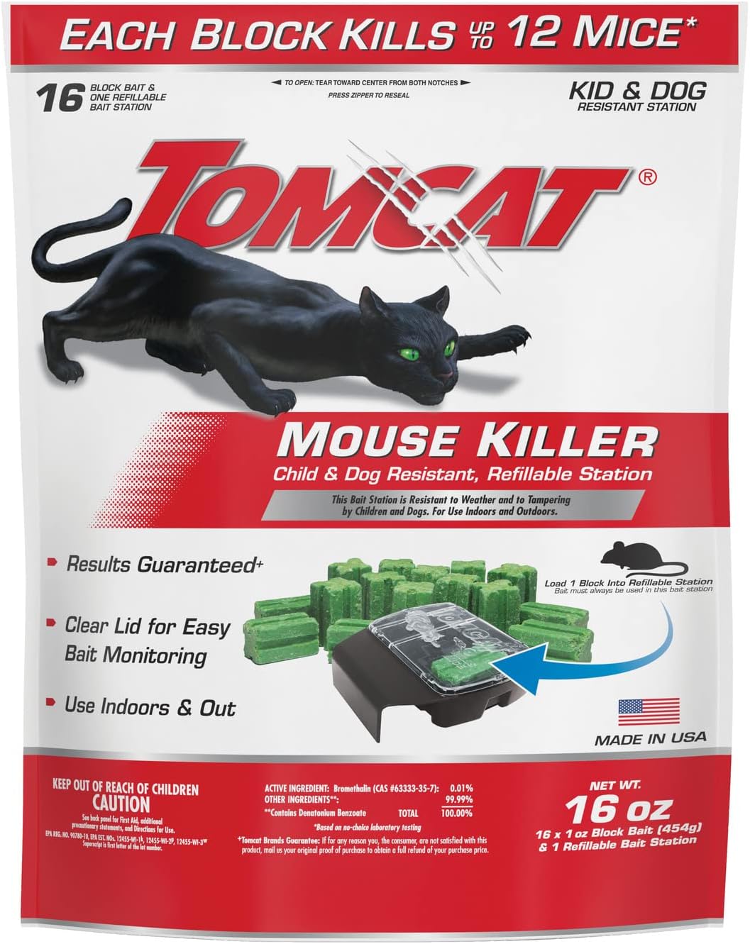 Mouse Killer, Child & Dog Resistant, Refillable Station and 16 Baits | Weather-Resistant Indoor/Outdoor Bait Station