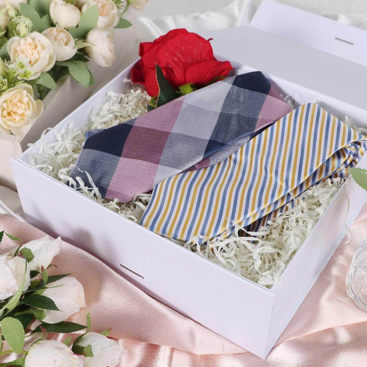 White Gift Box with Ribbon Magnetic Lids 1 Pack