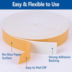 Self Adhesive Foam Tape Weatherstrip 1/2in x 1/4in x 16.5Ft High Density Foam Insulation Strips Seal Weather