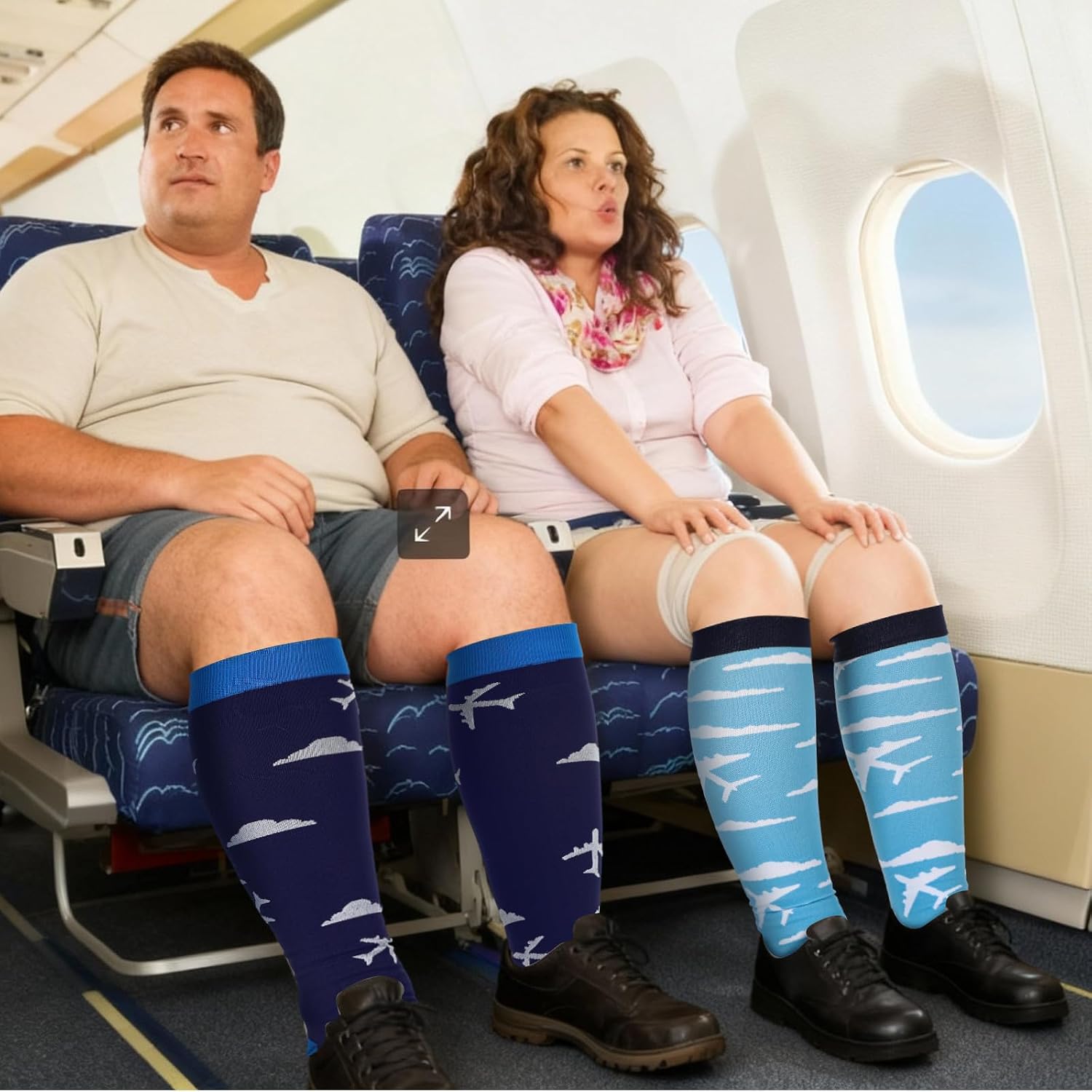 4 Pairs Plus Size Travel Compression Socks for Women Men 3xl Wide Calf Airplane Theme Knee High Compression Socks