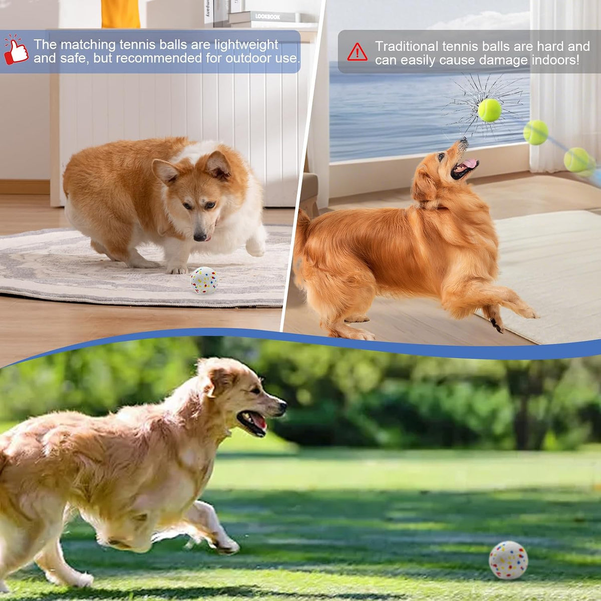 Automatic Ball Launcher for Dogs Large- 3 Distance Settings (40/60/80FT) w/Remote Control | 2.5" ETPU Tennis Balls |