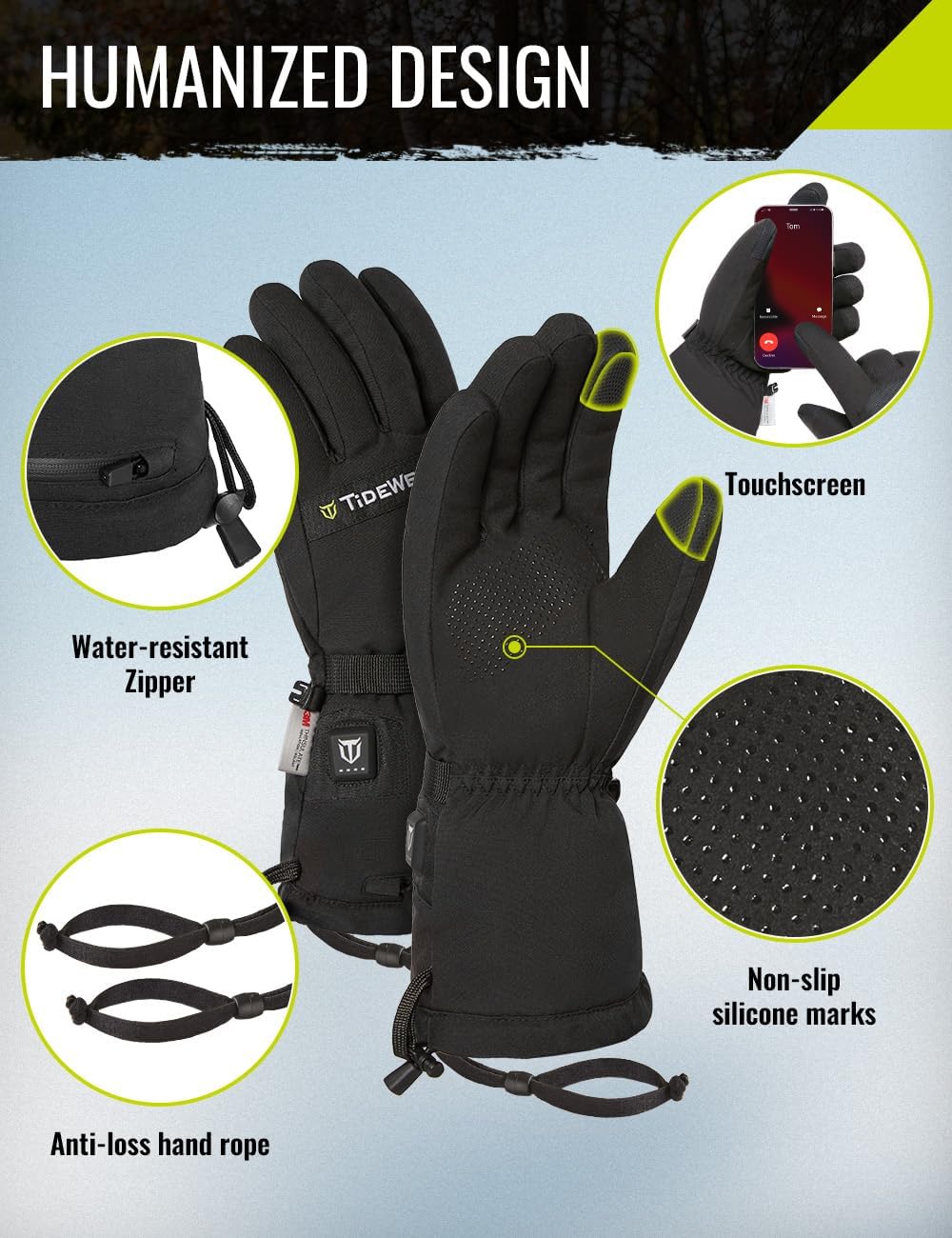 Heated Gloves for Men & Women, Hunting Waterproof Rechargeable Gloves with 2 Battery Packs, 3 Heat Settings, 3M