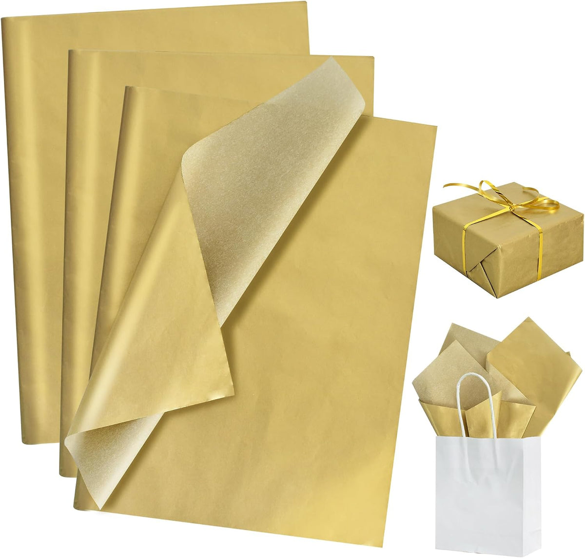 100 Sheets Gold Tissue Paper Bulk, Metallic Wrapping Tissue Paper for Gift Bags, 14 x 20 Inch Gift Wrap for Birthday