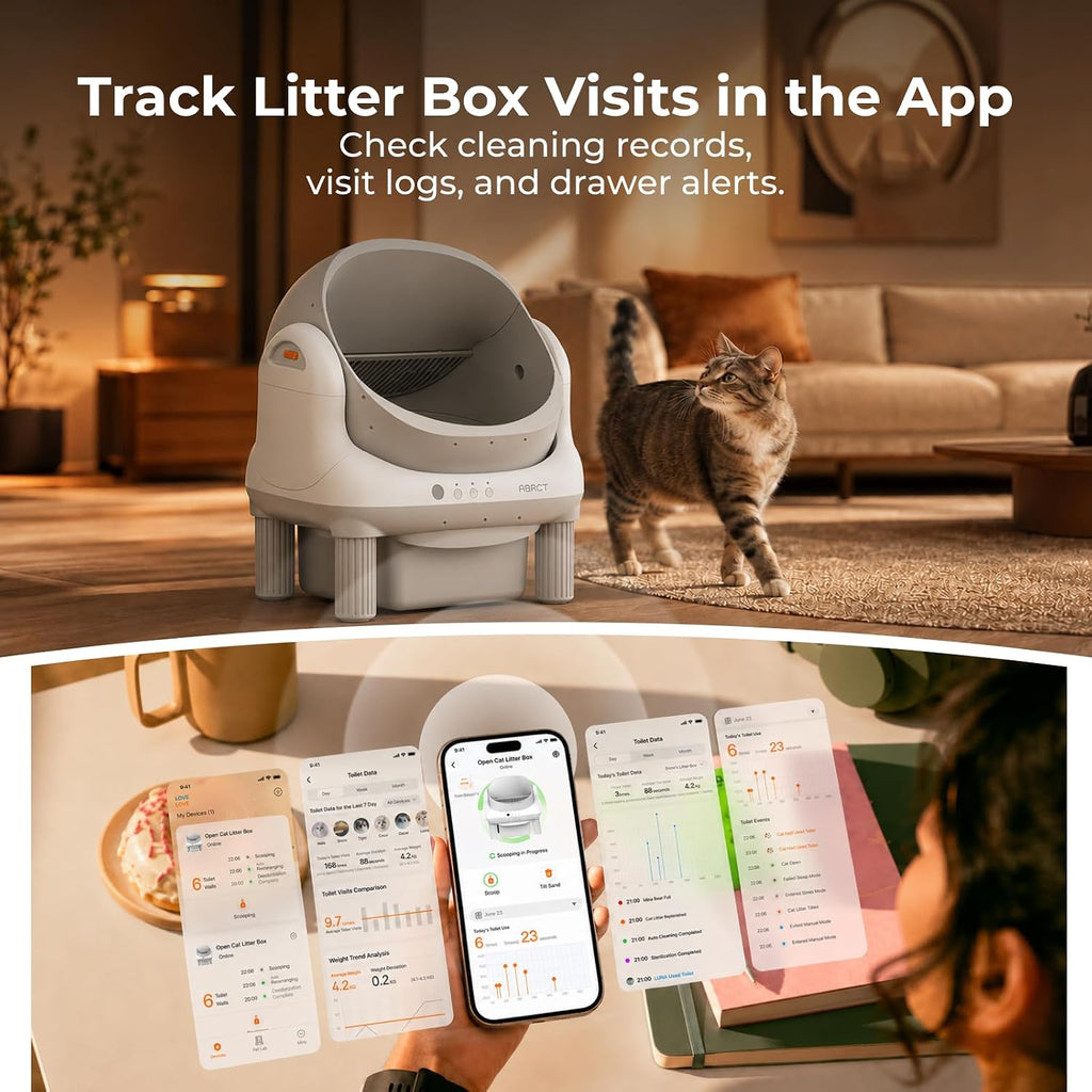 Open Top L1 Self Cleaning Litter Box,Electronic Hands-Free,Smart Robot,Automatic Cleaning Litter Box-App Control &