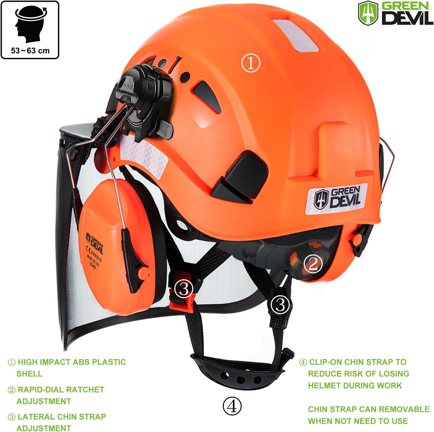 Forestry Chainsaw Safety Helmet with Mesh Face Shield Built-in Visor and Earmuffs 5 in 1 System Vented Arborist