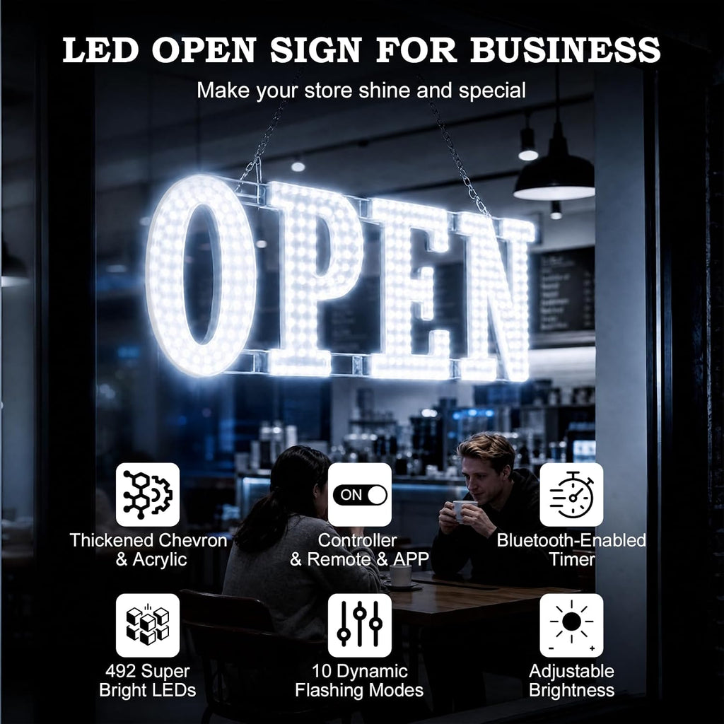 30"x10" Smart LED Open Sign for Business, with APP & Remote Control