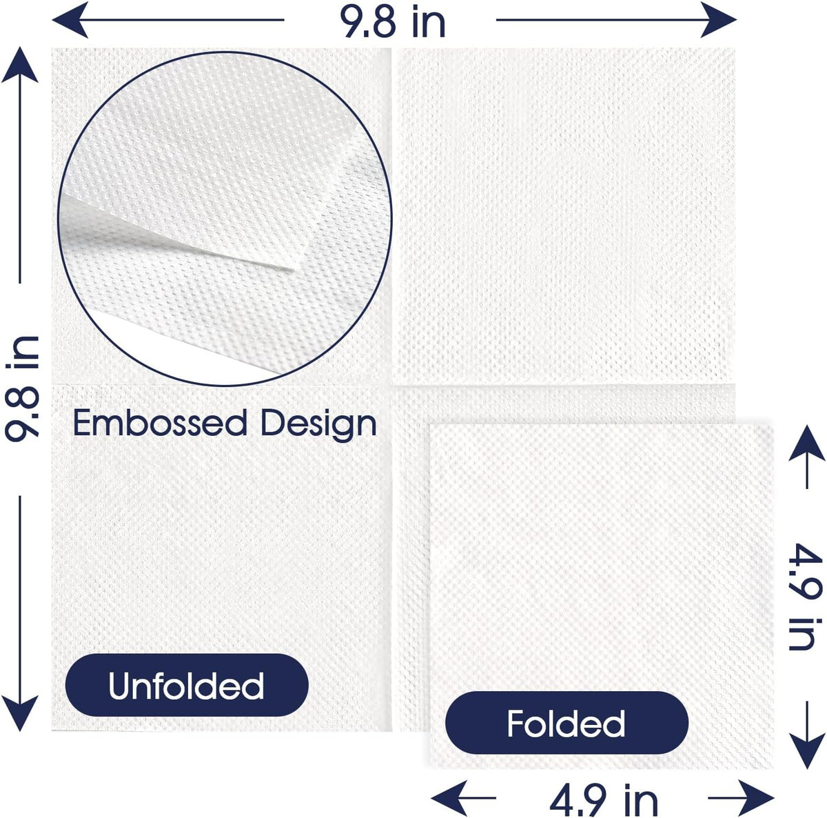 Disposable Paper Napkins, 1-Ply 4.9x4.9 Folded, 1000 Count, White