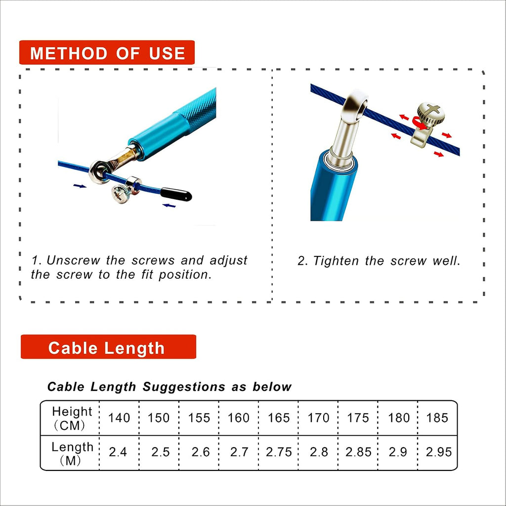 Speed Jump Rope - 360° Swivel Ball Bearing - Adjustable steel coated rope-Aluminum Anti Skipping Handle -Fitness