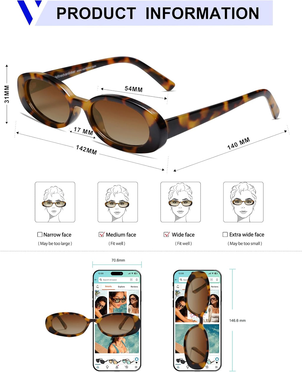 Polarized Retro Oval Sunglasses for Women Men Small 90s VL9580 | Narrow Trendy Vintage Shades for Everyday Outfits
