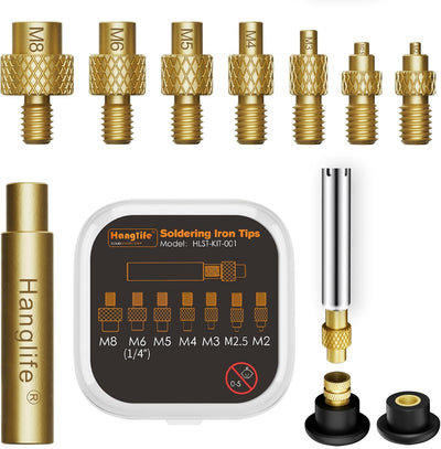 Heat-Set Insert Tips for Threaded Inserts M2 M2.5 M3 M4 M5 M6 M8, Soldering Iron Tips Compatible with Weller SP40NUS/Hakko FX-888D/900M/T18 Irons- Press Tool for Plastic 3D Printer Components