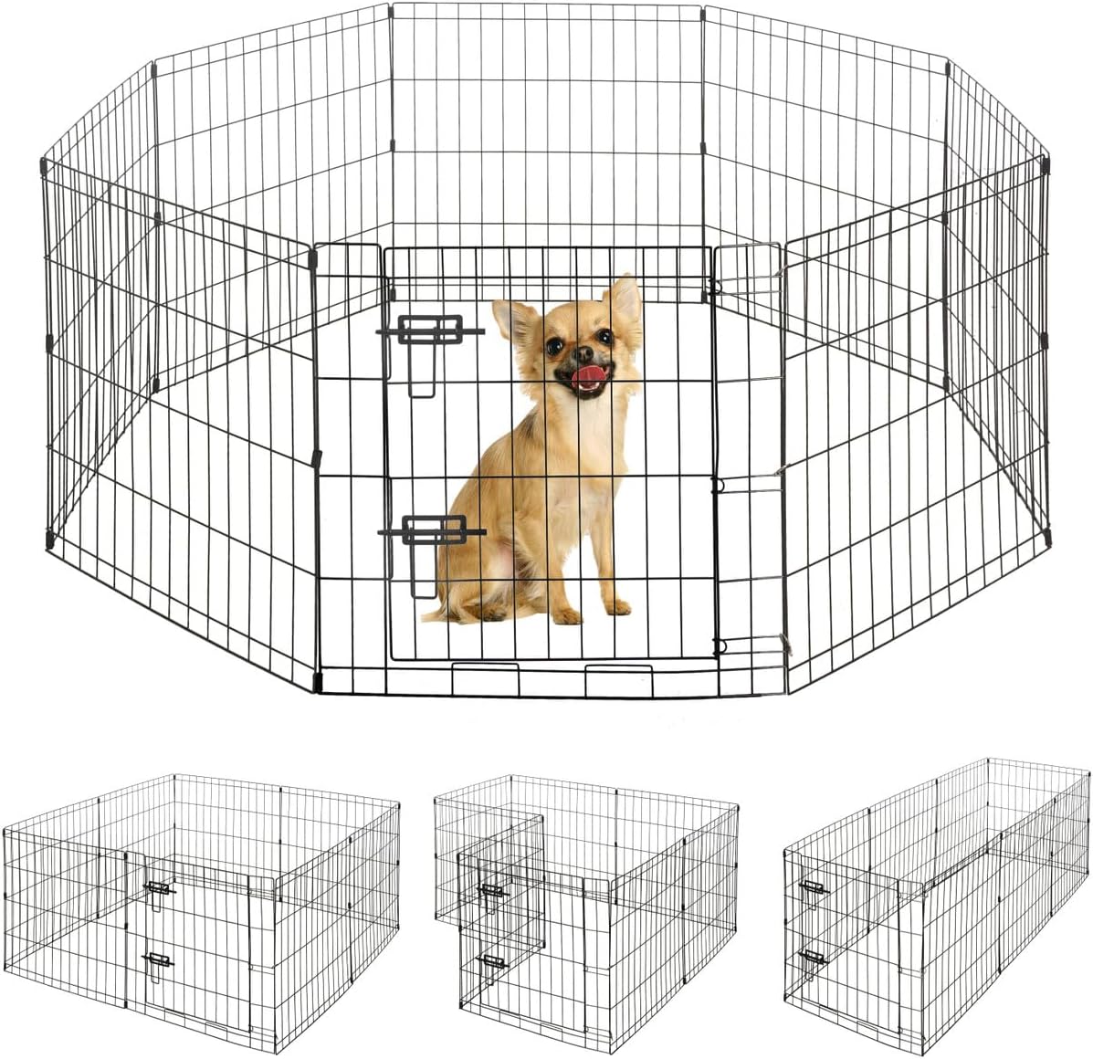 Foldable Outdoor/Indoor Pet Playpen with Gate, Available in 24 Inch Height Metal Portable Kennel, Heavy-Duty Exercise