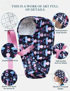 Scrub Caps Women Ponytail, Surgical Hat with Buttons and Sweatband