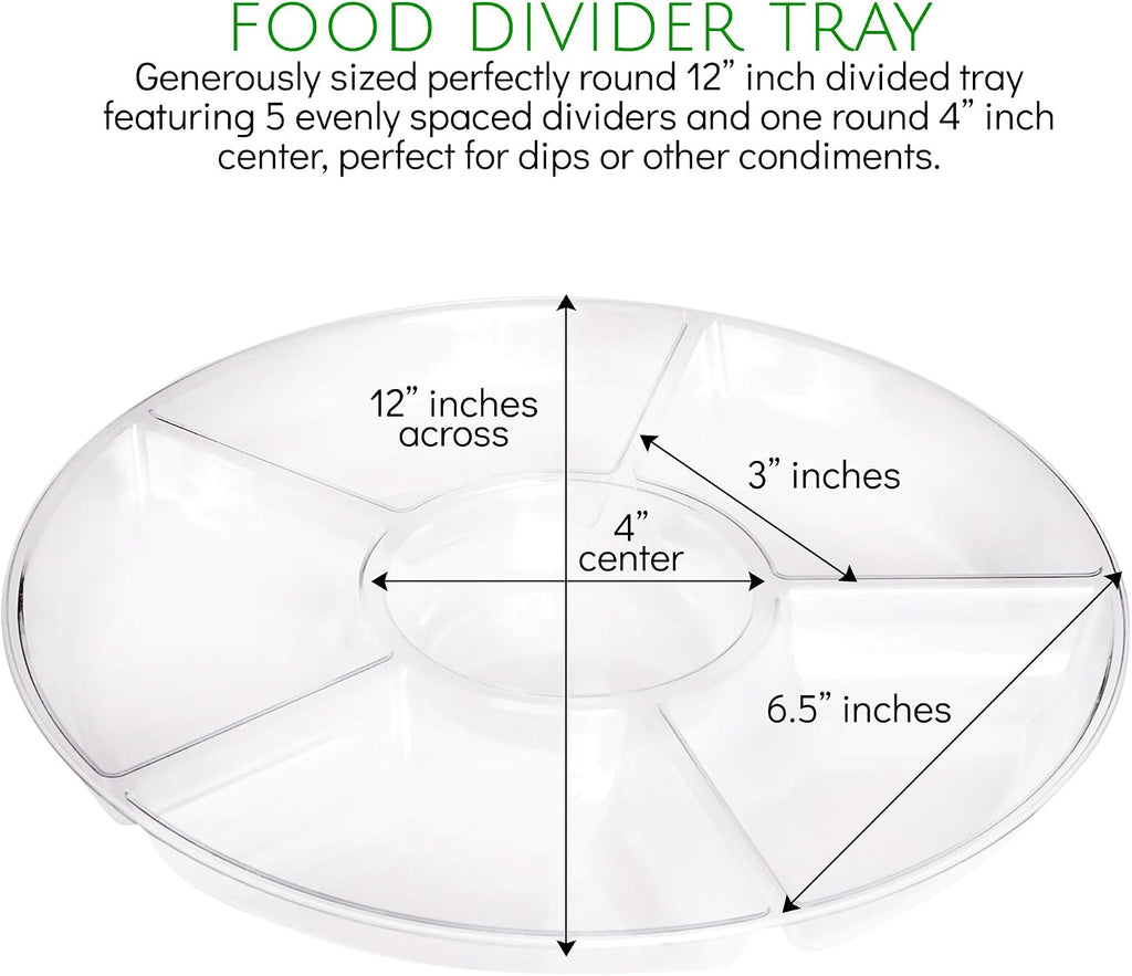 6 Sectional Round Plastic Serving Tray/Platters Clear Pack of 2