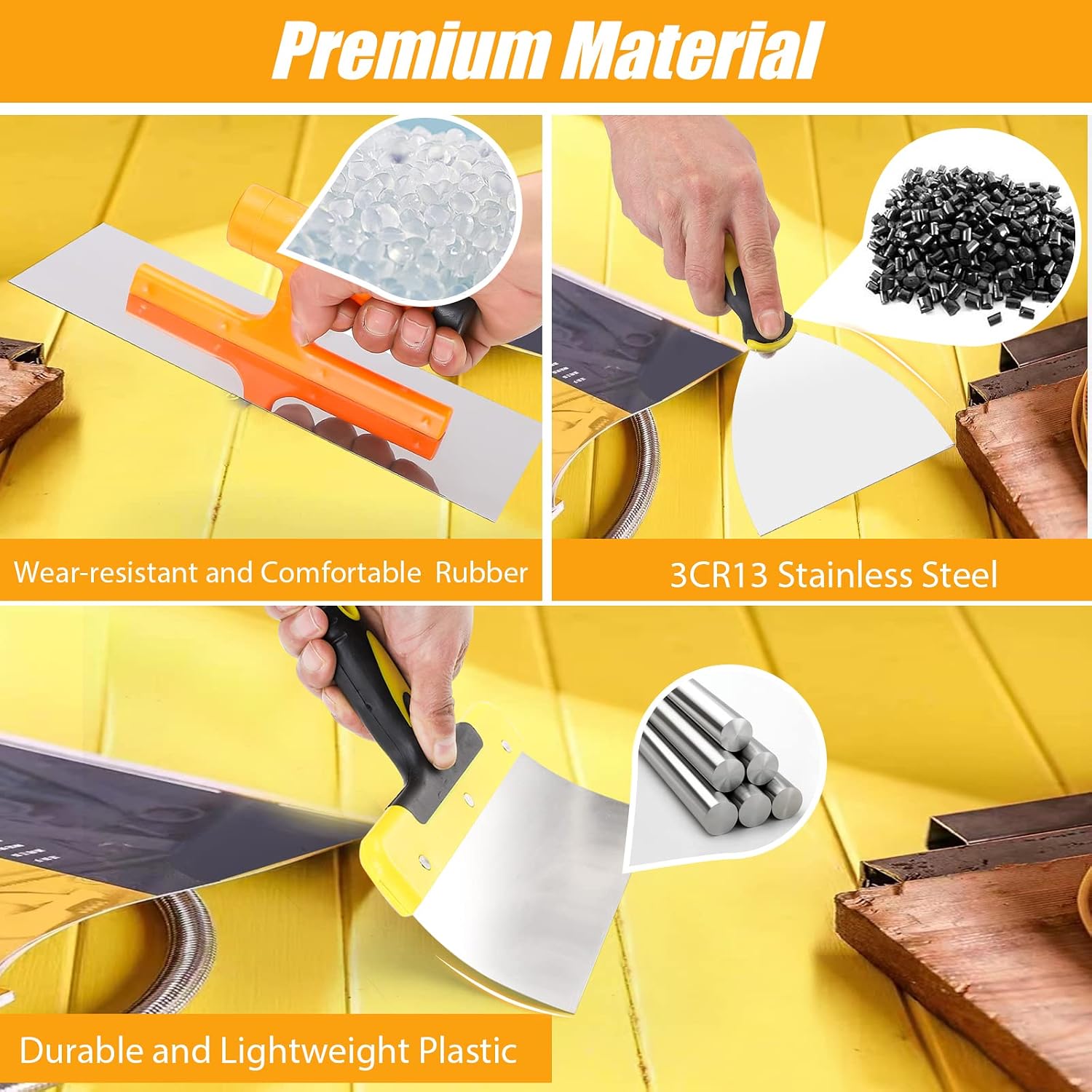 Drywall Knife Set, 8 Pieces Stainless Steel Drywall Hand Tool Kit Includes Taping Knives, Putty Knives, Finishing