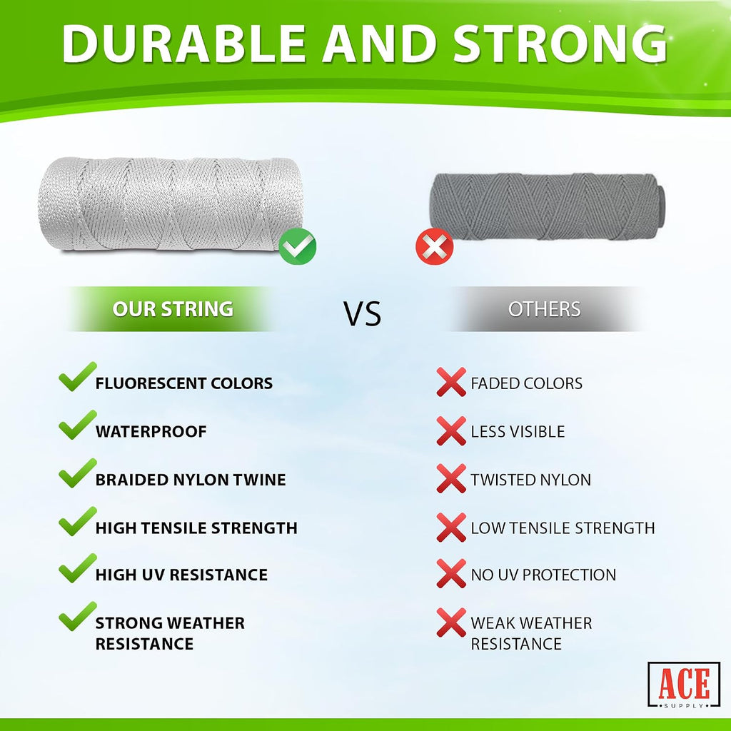 Bright White Twine String - #18 Strong Nylon String - 1000 Ft Length - White String for Gardening, Nylon Twine for