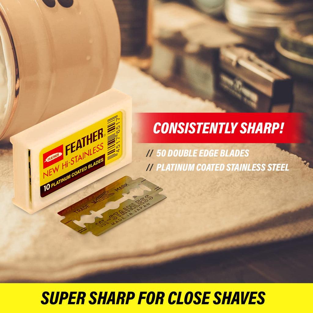 Double Edge Safety Razor Blades - (50 Count) - Platinum Coated Hi-Stainless Steel Razor Blades - Fits Most Safety
