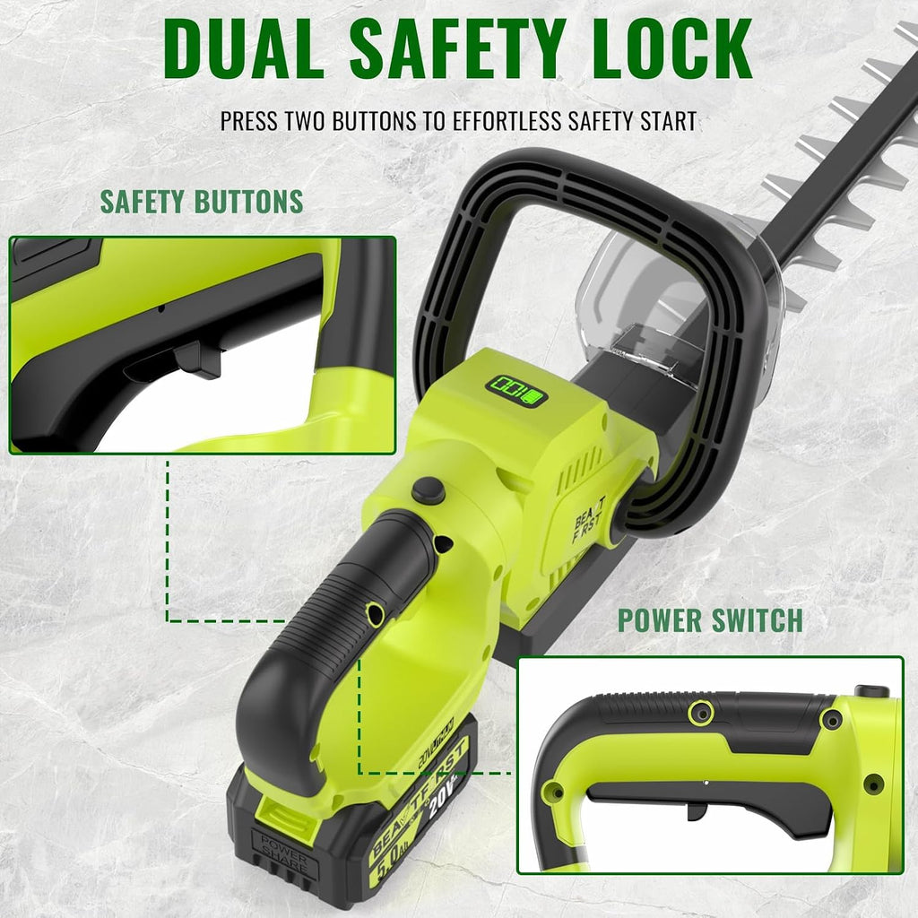 22-Inch Hedge Trimmer Cordless with 2x5.0Ah Battery & Charger | 20V Electric Bush & Shrub Trimmer | 180° Rotatable