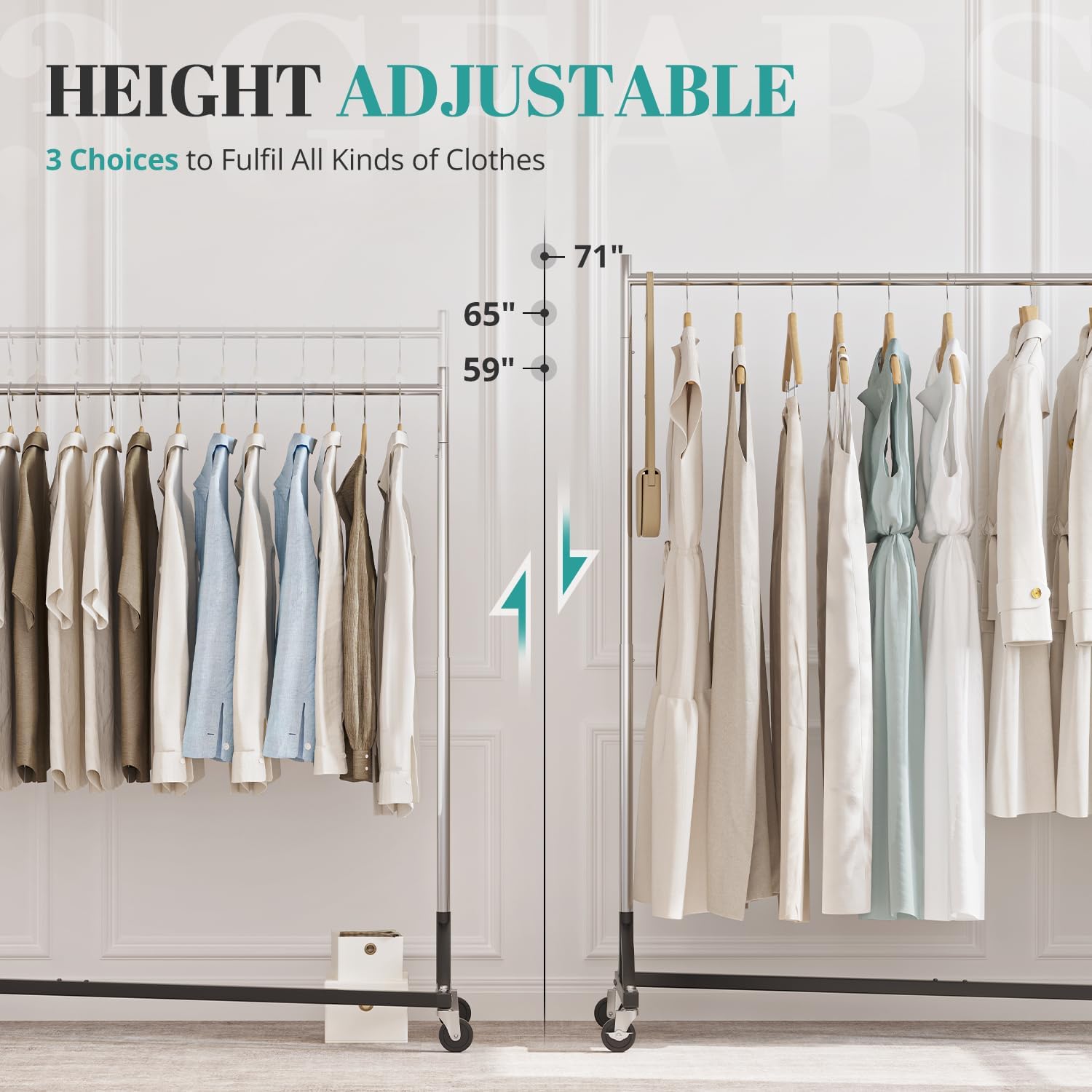 Z Racks for Clothing Load 500LBS Height Adjustable | Portable Rolling Garment Rack with Wheels, Z Base, Heavy Duty