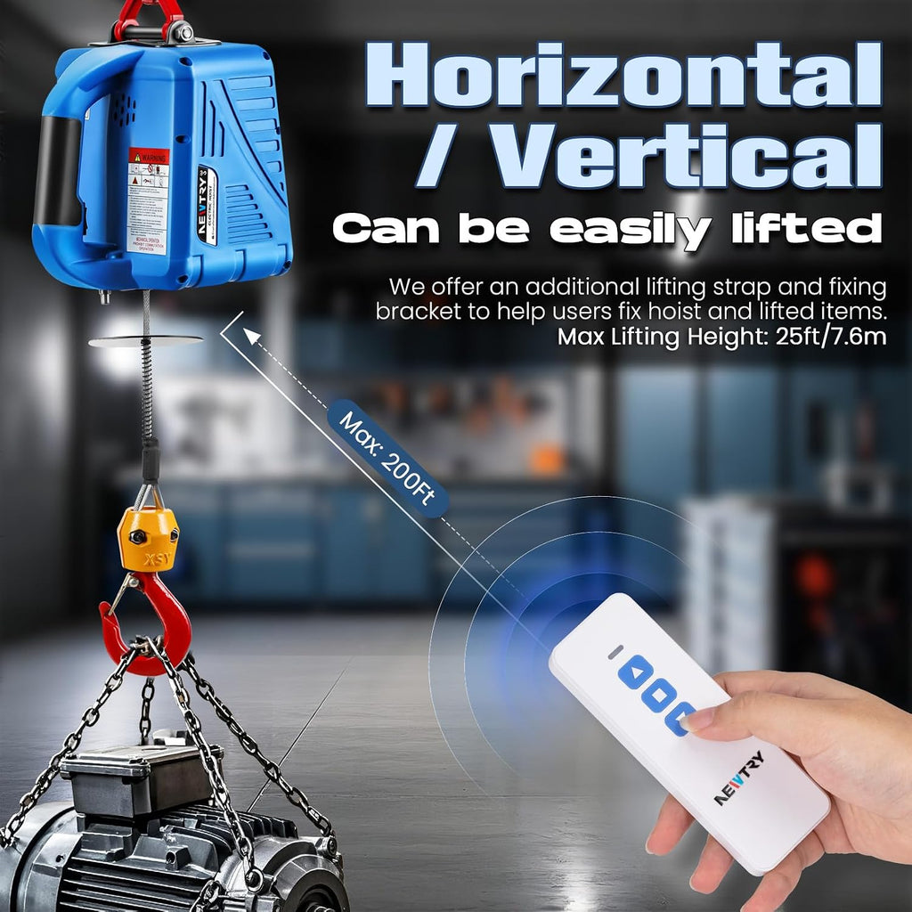 1100lbs Electric Hoist Winch with Wireless Remote Control 110/120 Volt Portable Power Electric Hoist 16ft/min