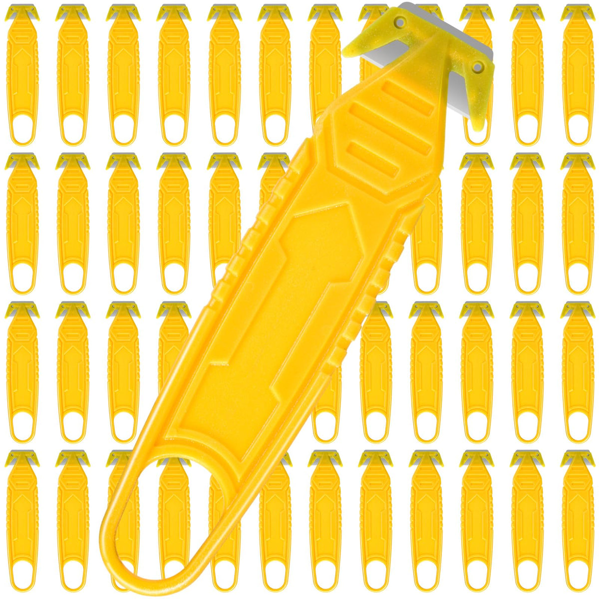 50 Pcs Safety Box Cutter with Concealed Blade Opener, Yellow