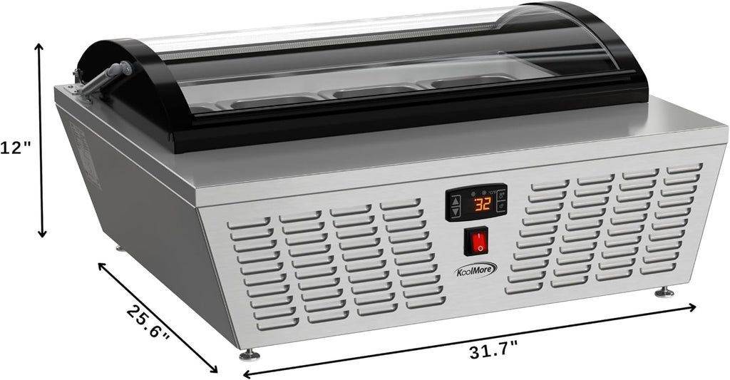 KM-CGDR-4P 32 in. 4-Pan Countertop Ice Cream Display Freezer with Curved Glass Top, ETL Listed