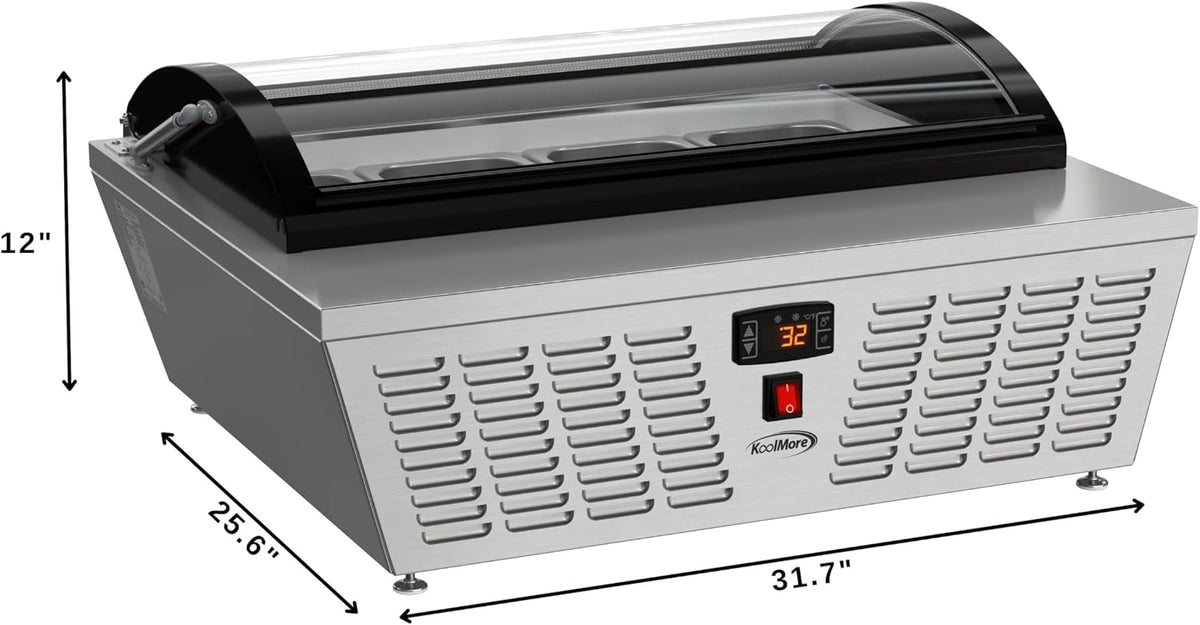 KM-CGDR-4P 32 in. 4-Pan Countertop Ice Cream Display Freezer with Curved Glass Top, ETL Listed
