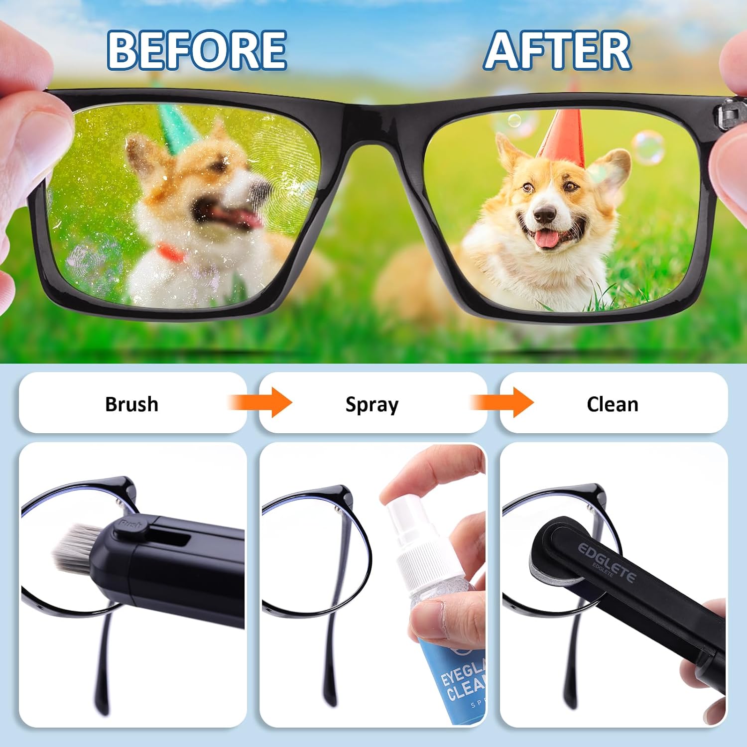 Glasses Cleaner Eyeglass Cleaning Kit, Lens Cleaners Spray with Microfiber Cloth, Portable Glasses Cleaning Kit for