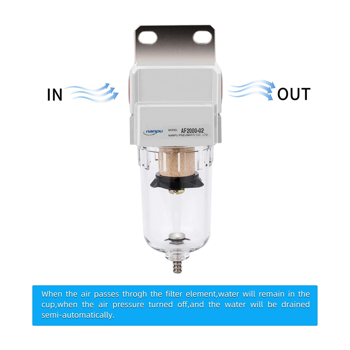 NANPU 1/4" NPT Compressed Air Line Filter, 5 Micron Brass Element