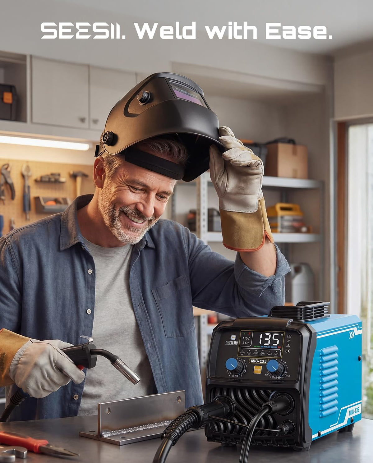 135A MIG Welder 110V - 3-in-1 Gasless Flux Core/Lift TIG/Stick Welding Machine, 7.7lbs Portable IGBT Inverter, Large
