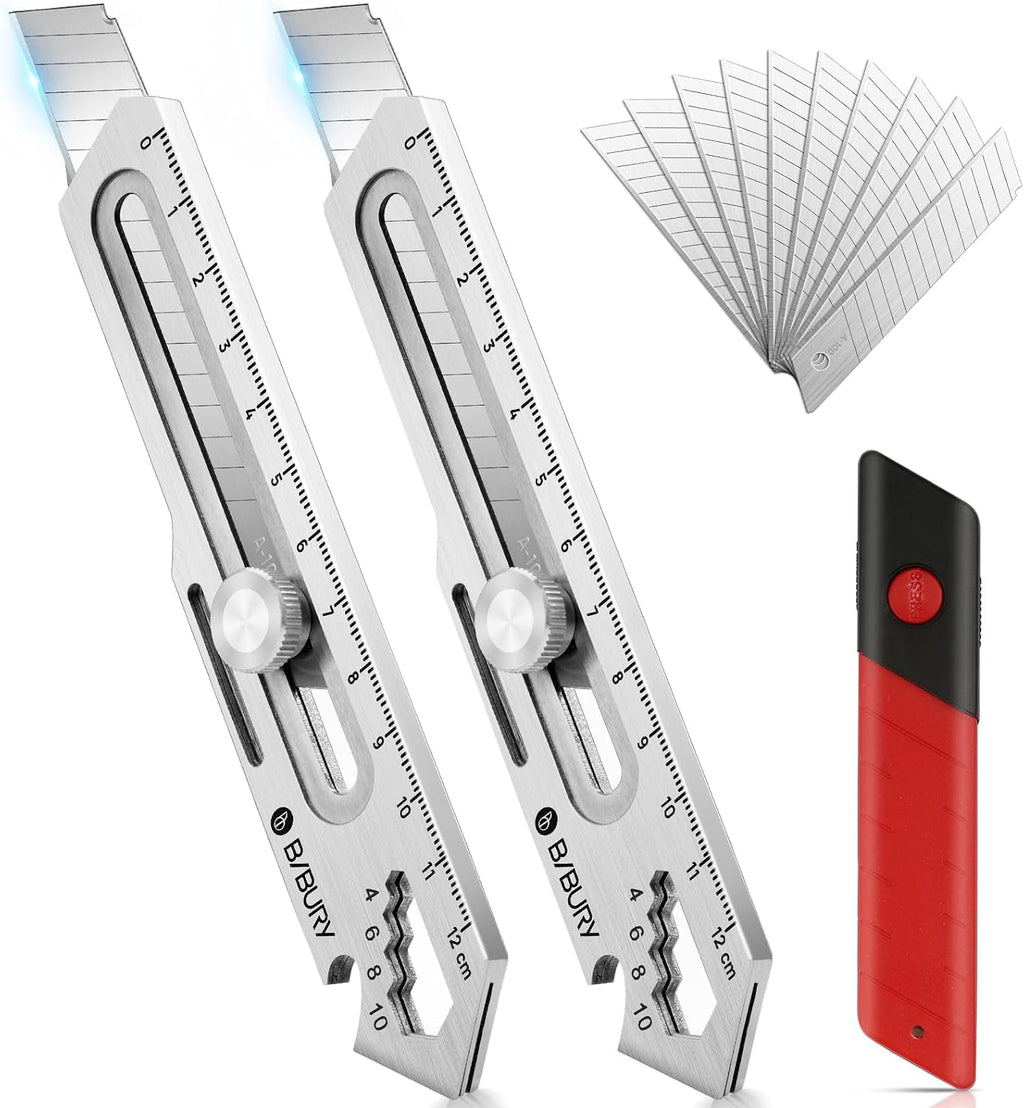 2 Pack 18mm Retractable Utility Knife, Stainless Steel Box Cutter