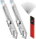 2 Pack 18mm Retractable Utility Knife, Stainless Steel Box Cutter