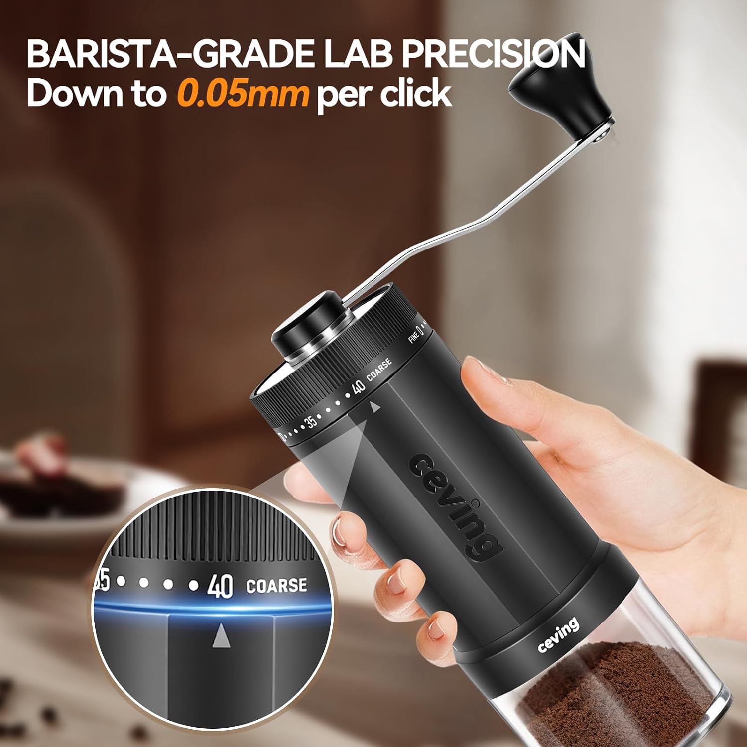World's First 60g Large Capacity Manual Coffee Grinder, Gray | 40 External Settings, Portable Hand Coffee Bean Mill