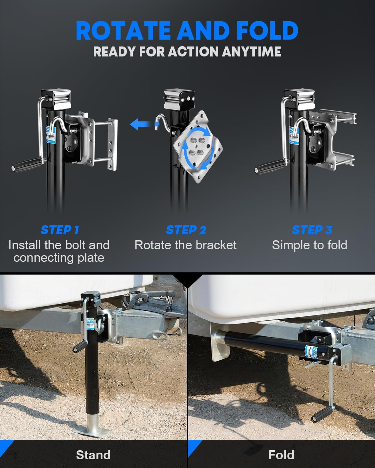 3000 lbs Trailer Jack, Heavy Duty Bolt-on, Low-Profile Small, Swivel