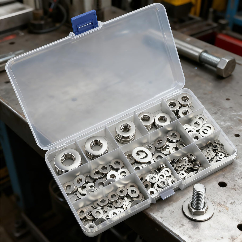 550PCS Flat Washers Assortment, 304 SS, 12 SAE Sizes, 2#-1/2"