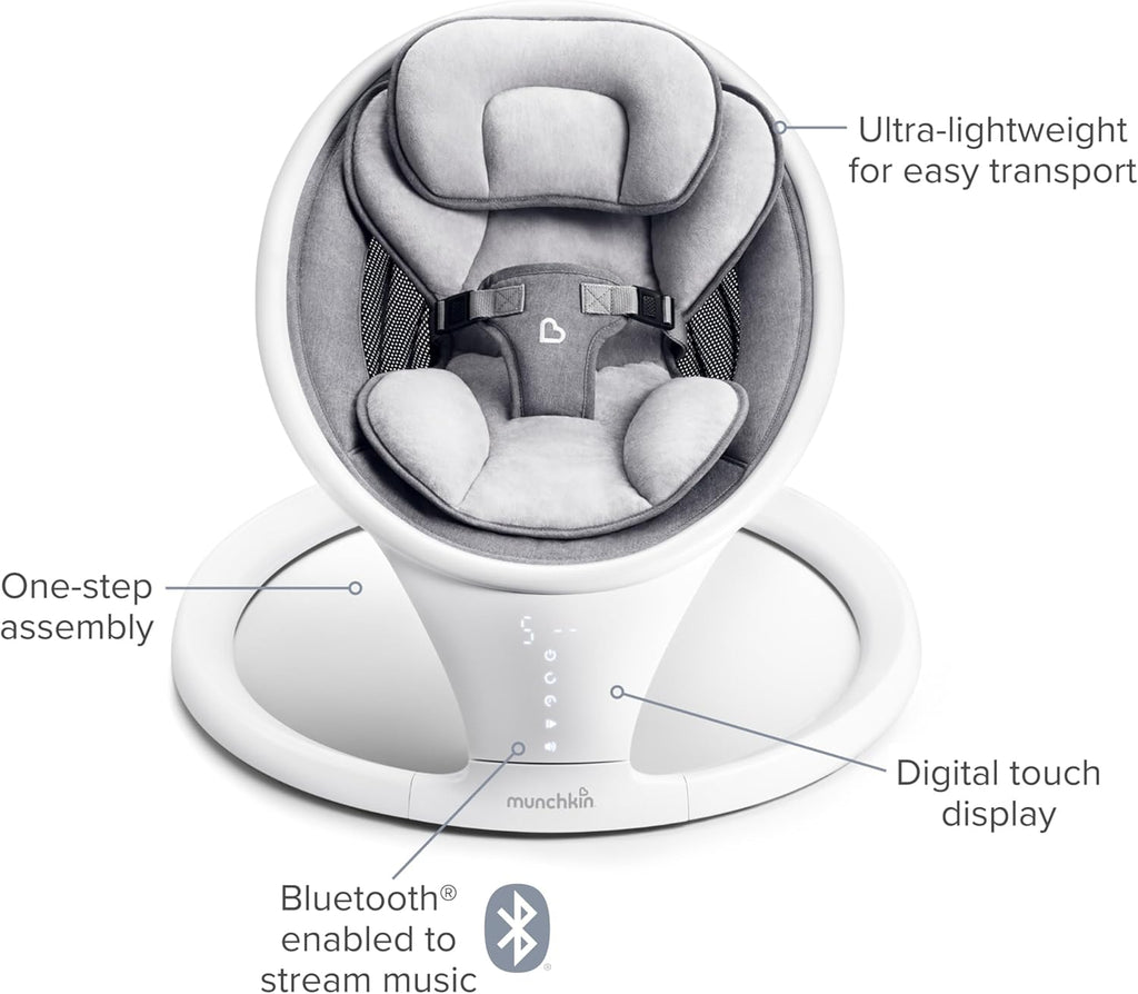 Electric Baby Swing, Portable and Lightweight, Bluetooth Enabled Infant Rocker with Natural Sway in 5 Ranges of