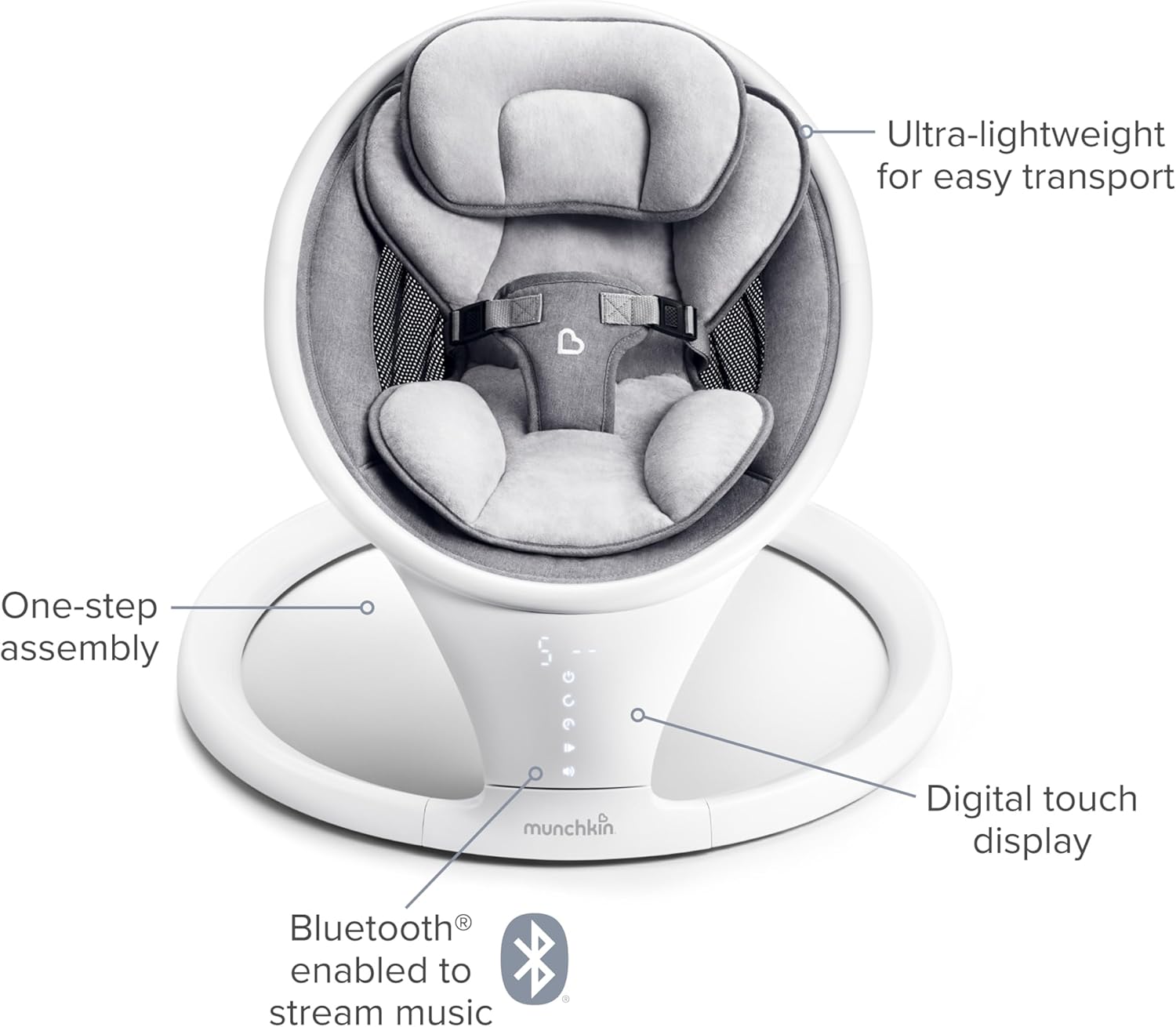 Electric Baby Swing, Portable and Lightweight, Bluetooth Enabled Infant Rocker with Natural Sway in 5 Ranges of