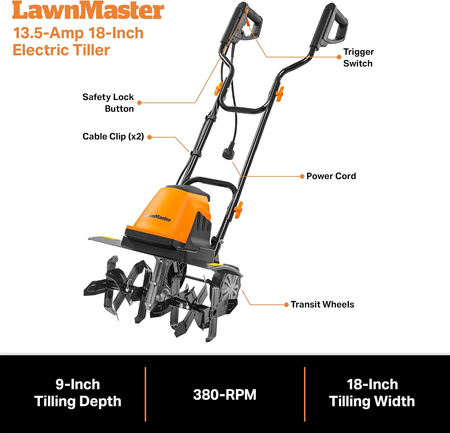 13.5 Amp 18” Electric Tiller – TE1318M