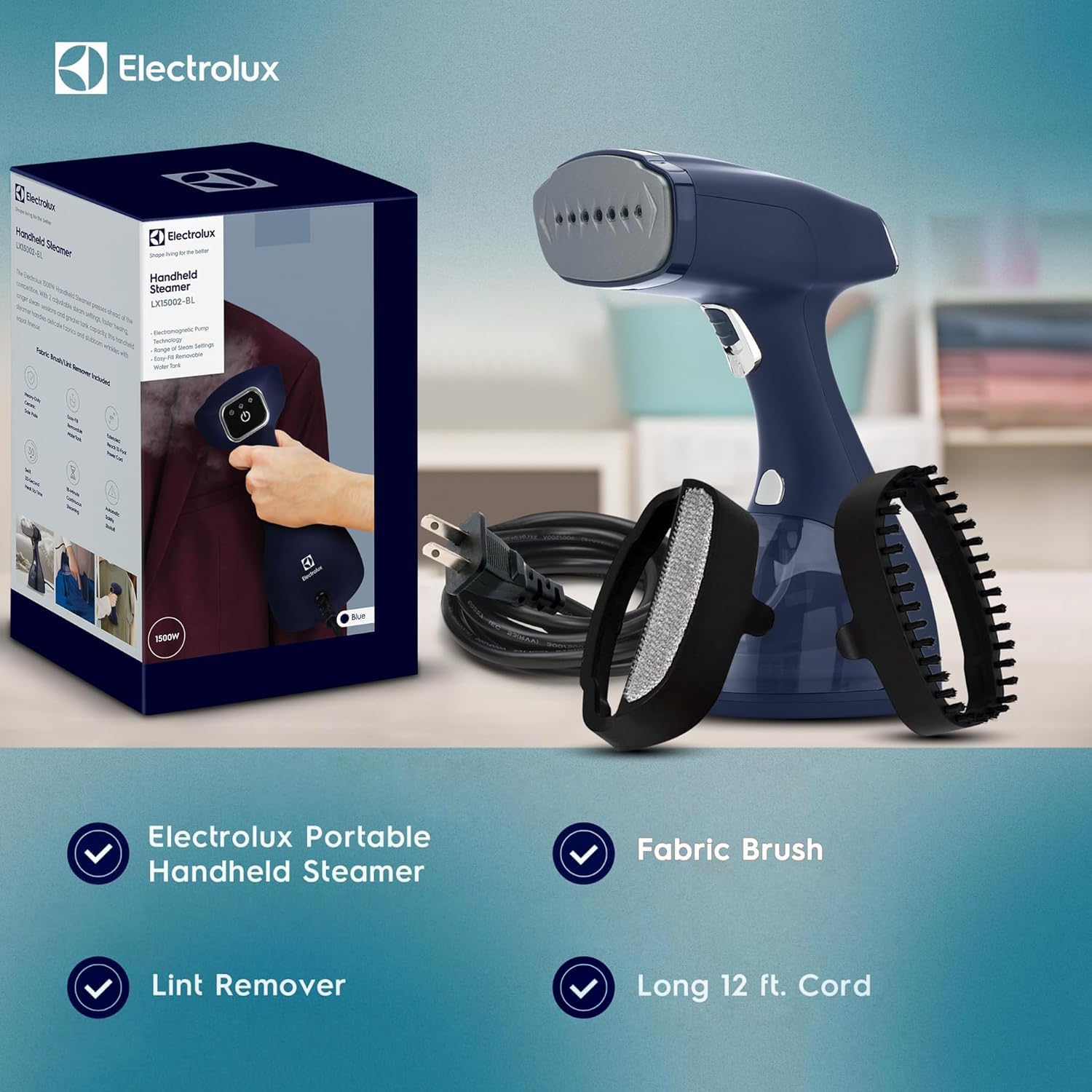 Steamer for Clothes, 1500 Watt Portable Handheld Fabric and Garment Steamer with Lint Remover & Fabric Brush