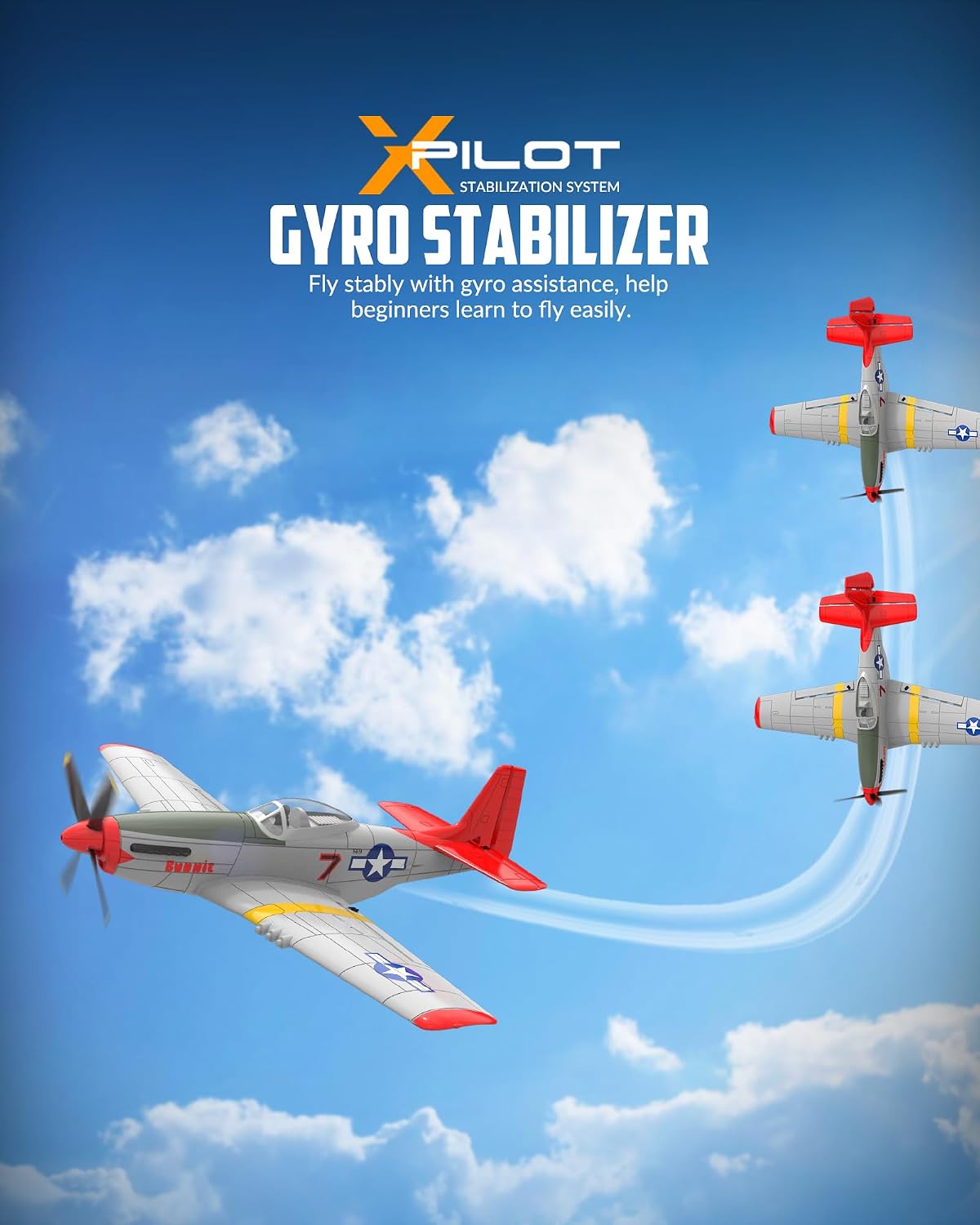 RC Plane, 4CH Remote Control Airplane for Beginners & Adults | P51D Mustang Fighter RTF, 6-Axis Gyro, 3 Modes &
