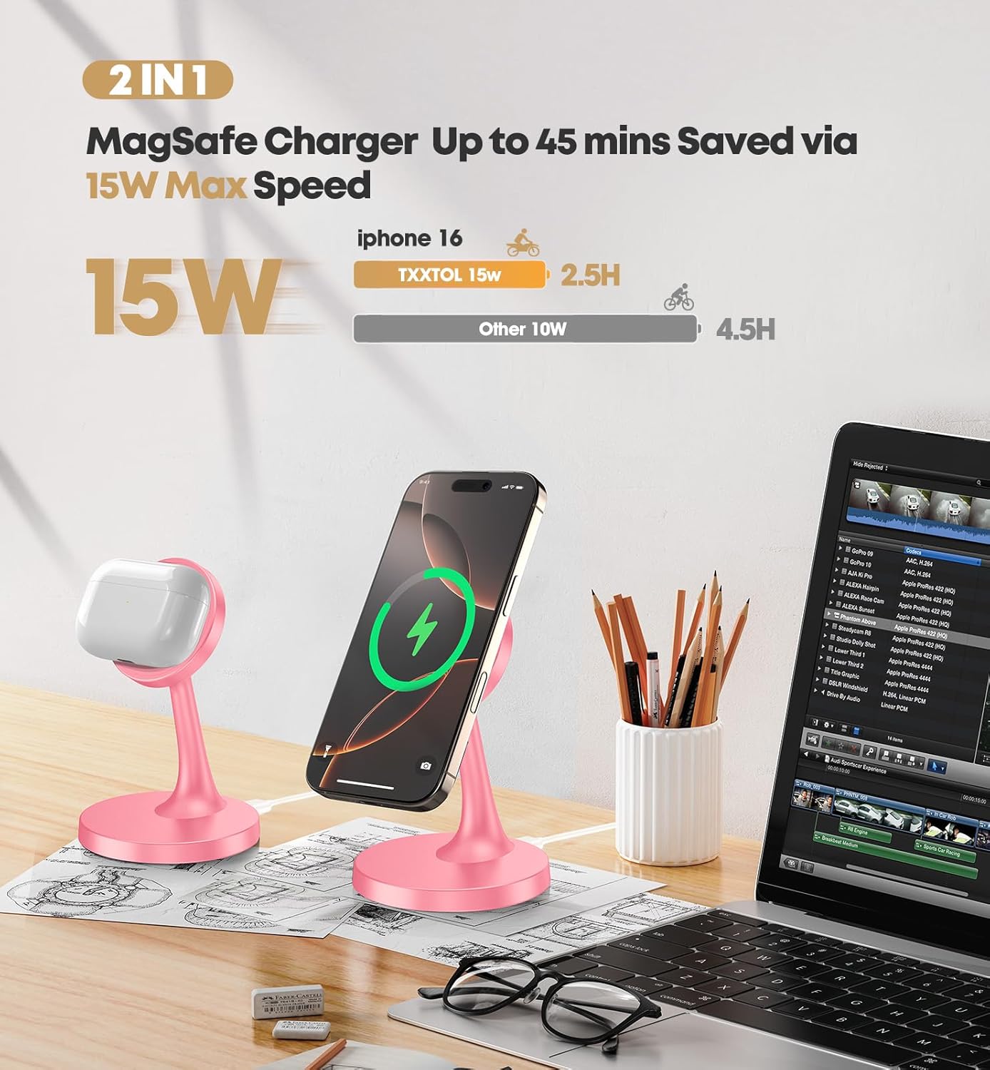 Magnetic Wireless Charger iPhone Stand, 15W Fast Mag-Safe Charger iPhone 17/17 Air/17 Pro/17 Pro Max 16/15/14/13/12