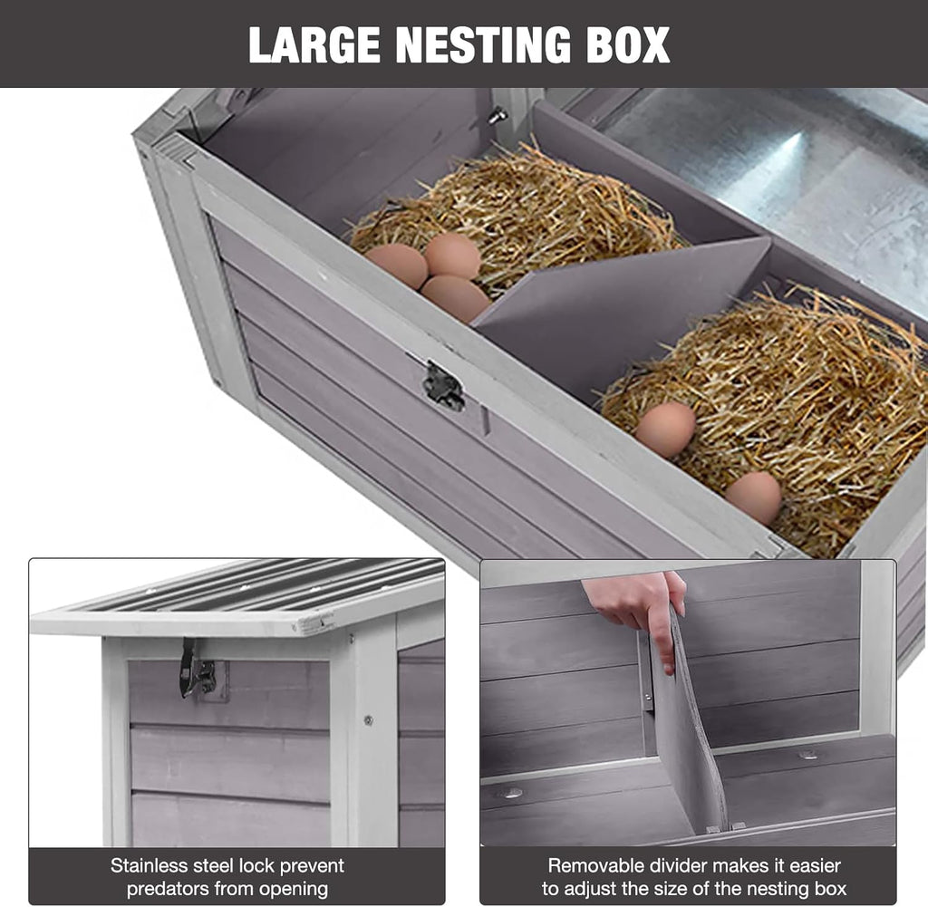 80’’ Chicken Coop with Wheels, Outdoor Wooden Chicken House with Nesting Box, Poultry Chicken Cage with Weatherproof