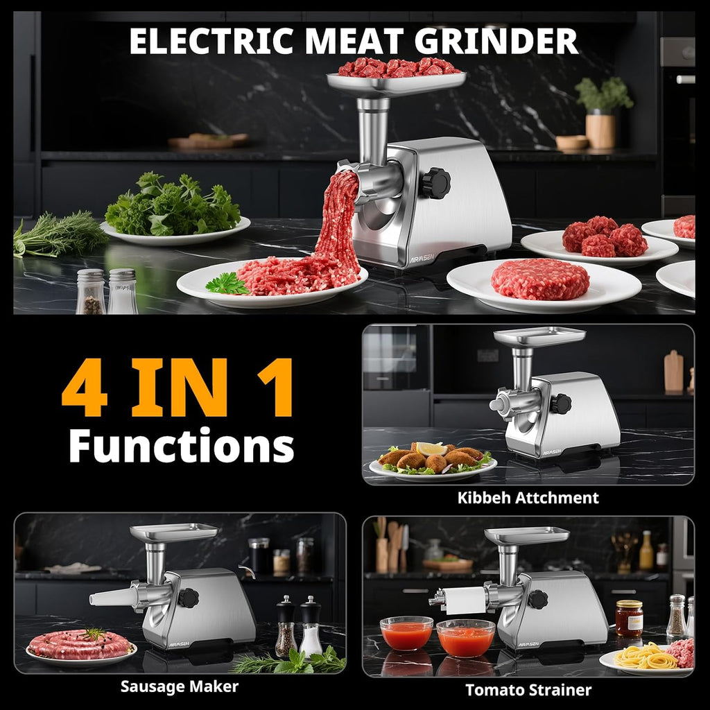 Electric Meat Grinder & Tomato Sauce Press Maker with Strainer - Heavy Duty Food Mill Machine for Grinding Meat