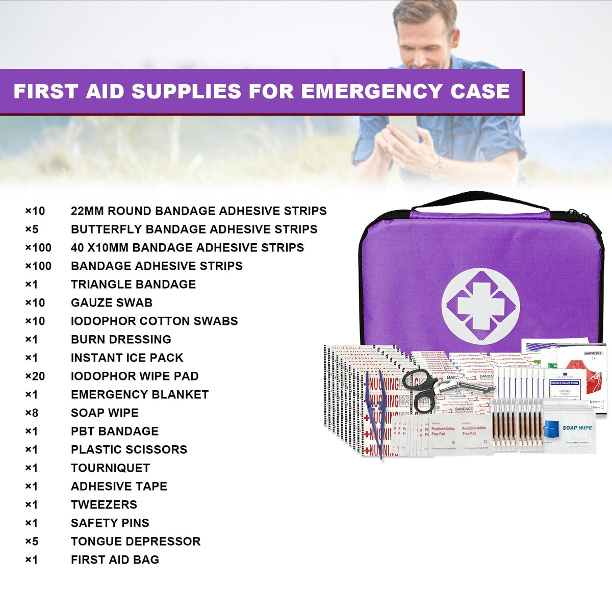 First Aid Kit 300PCS Car Home Camping Essentials Purple 1st Aid